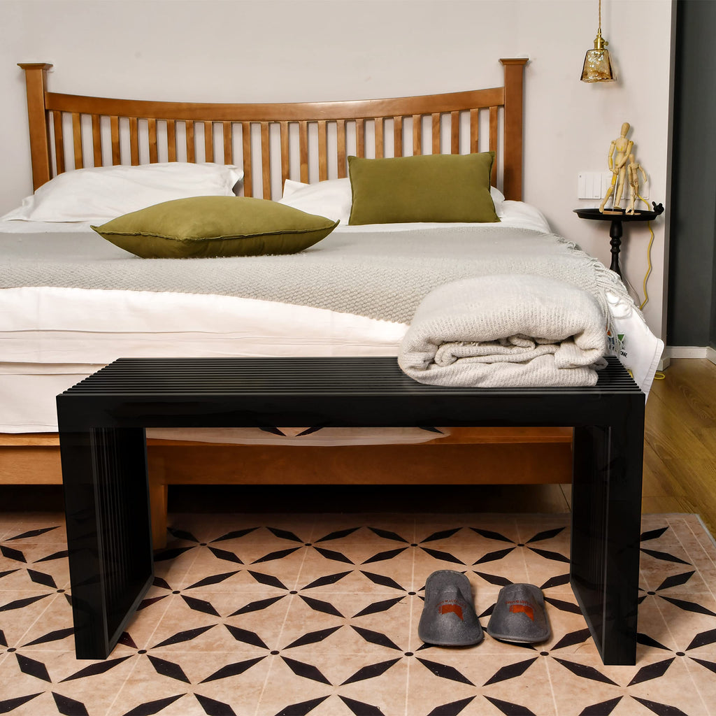 Bamboo Dining Bench 35" Indoor Wooden Shoe Benches Black