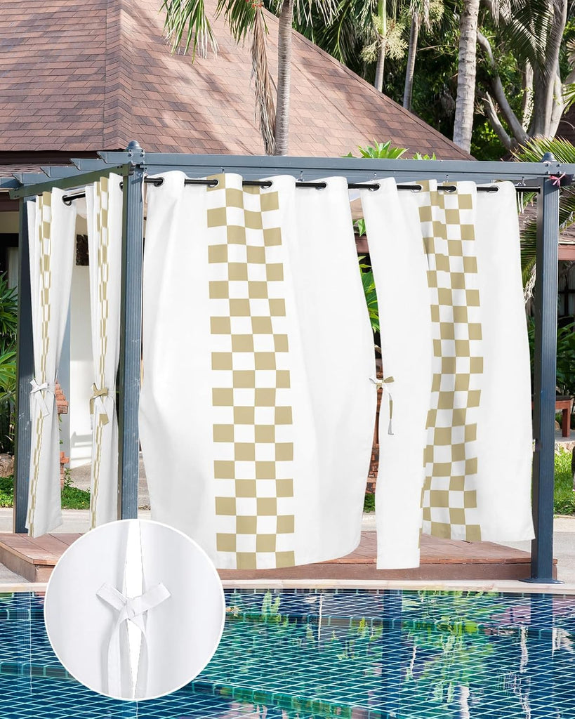 Outdoor Curtains Waterproof, Minimalist Brown Buffalo Check Plaid Farmhouse Farm Theme Grommet Weatherproof Outsides