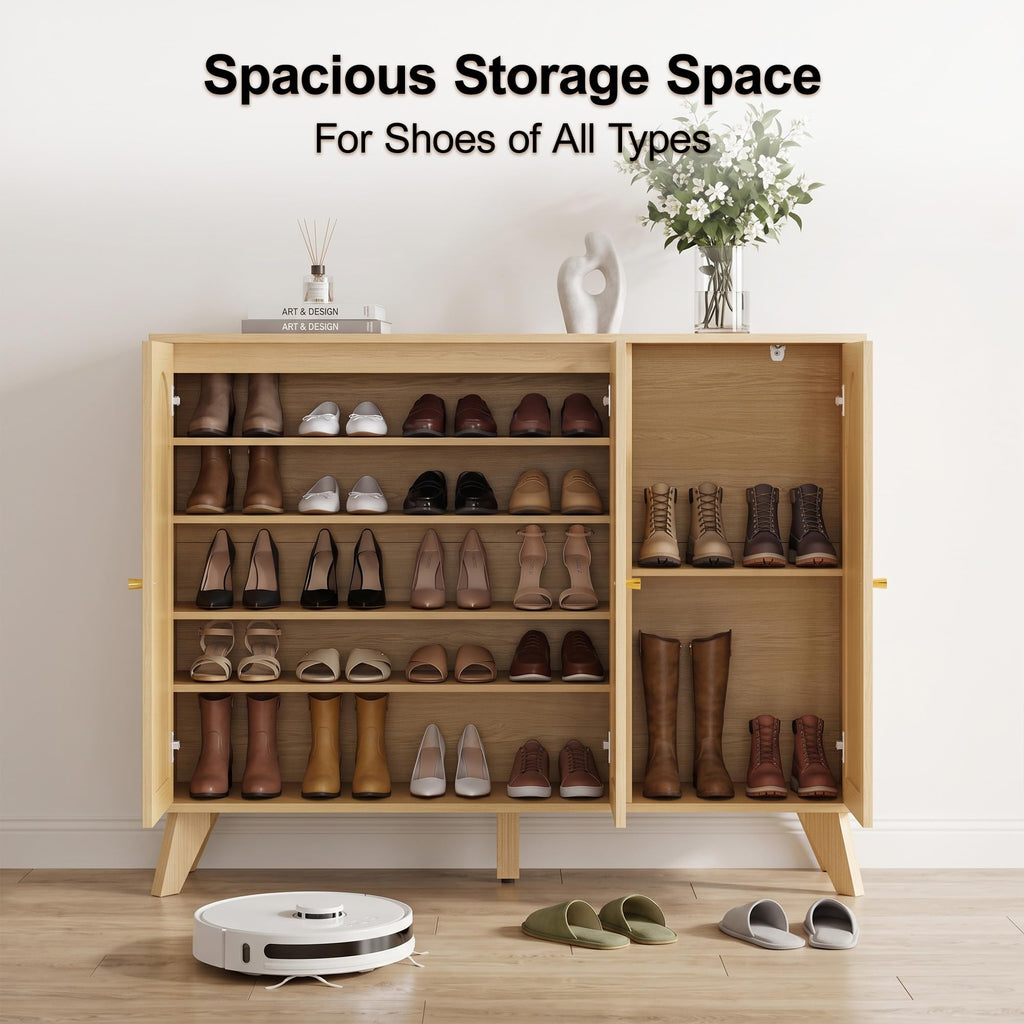 Shoe Cabinet with 3 Doors, Large Shoe Storage Cabinet, Oak