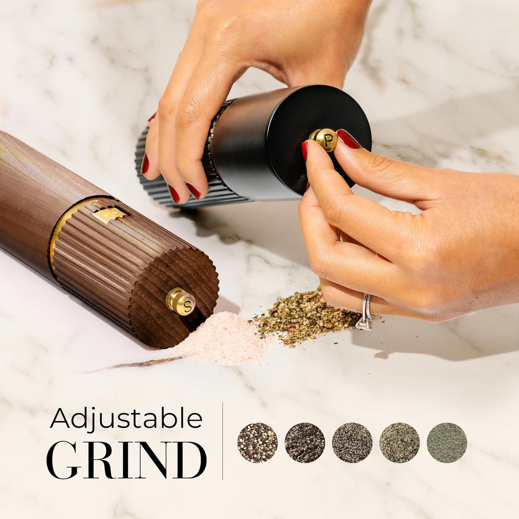 Wooden Salt and Pepper Grinder Set, Black and Dark Wood - Set of 2