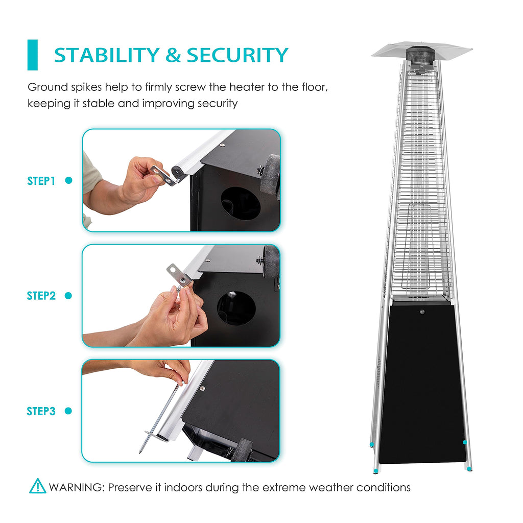 48, 000 BTU Outdoor Propane Patio Heater with Glass Tube, Black