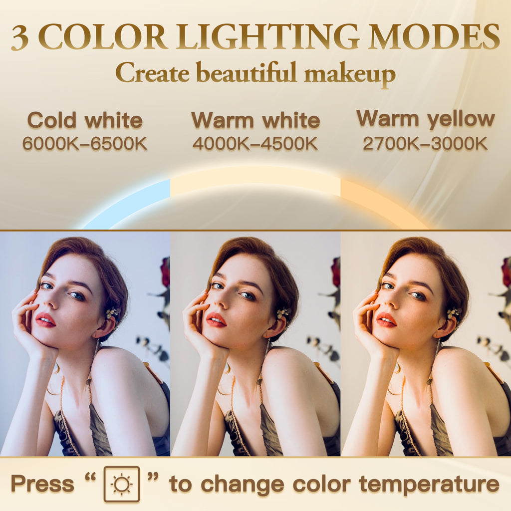 Vanity Mirror with Lights, 32" x 22" Large Lighted Vanity Mirror with Dimmable 3 Modes, LED Makeup Mirror, 10X
