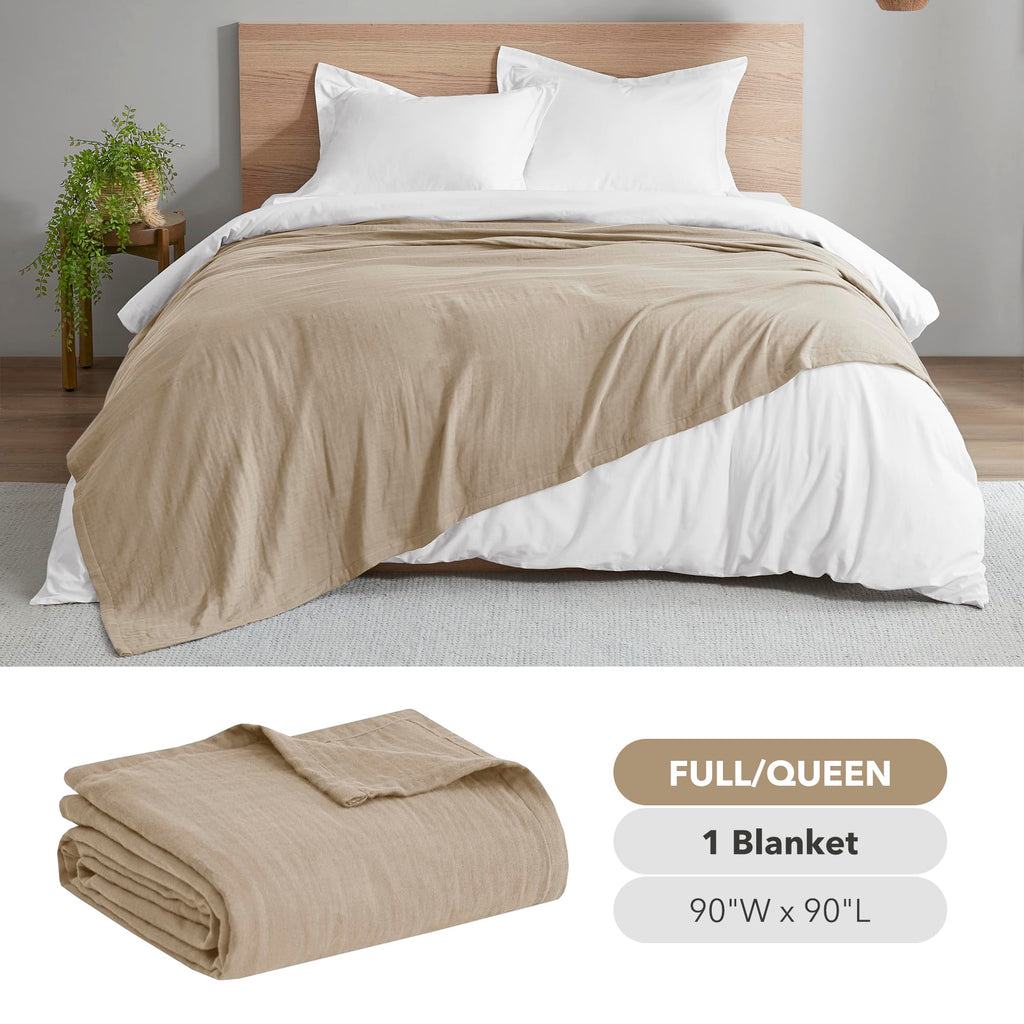 Gauze Cotton Queen Blanket Lightweight for Summer, Tan
