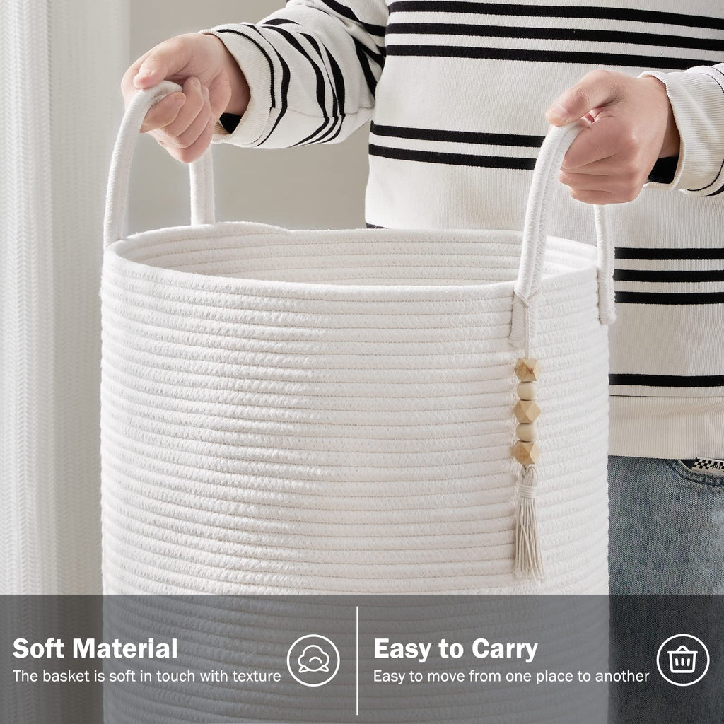 72L Tall Cotton Rope Laundry Hamper Basket