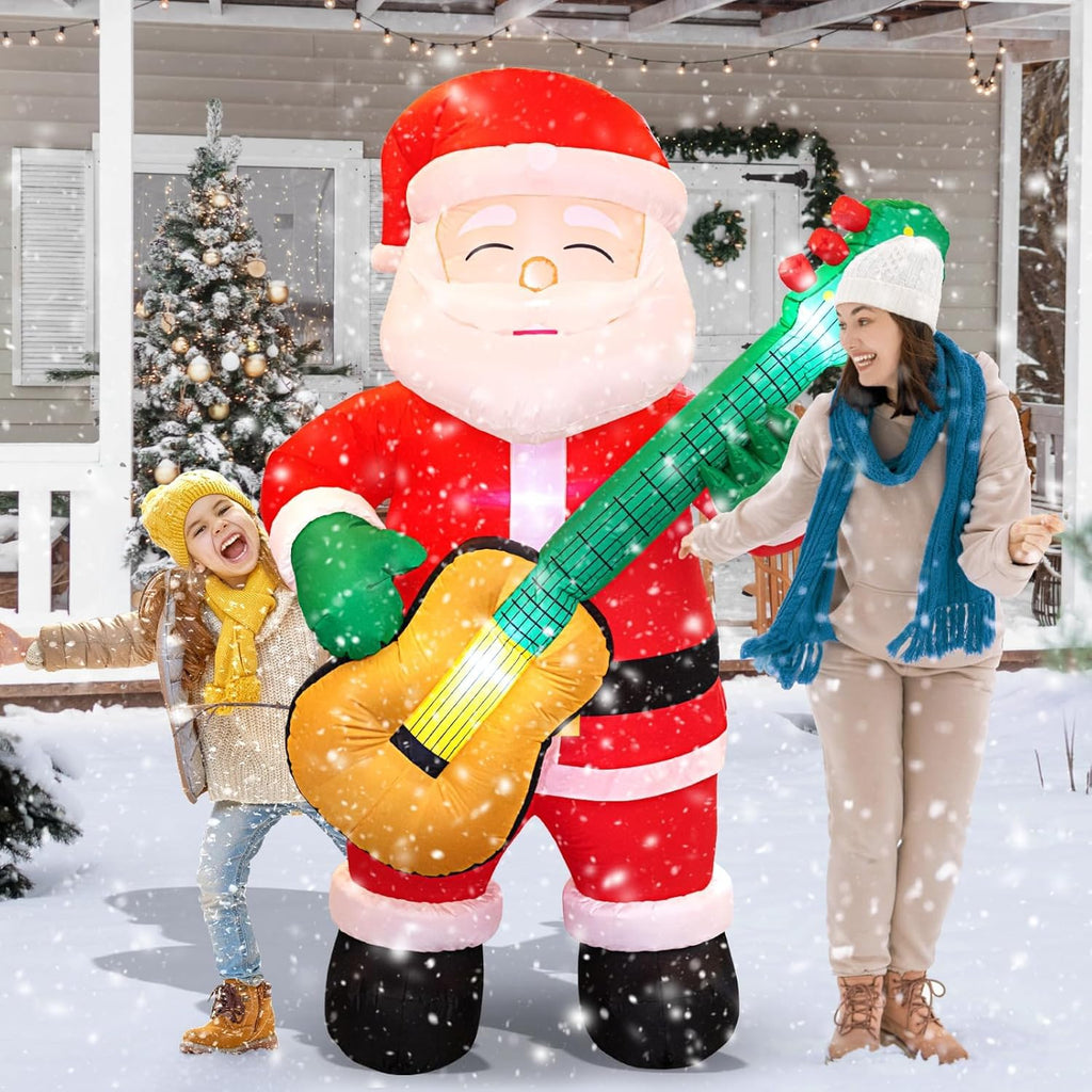 6.5 FT Christmas Inflatable Santa Claus with Guitar, Blow Up Santa Christmas Decorations Outdoor, Unique Lighted Xmas