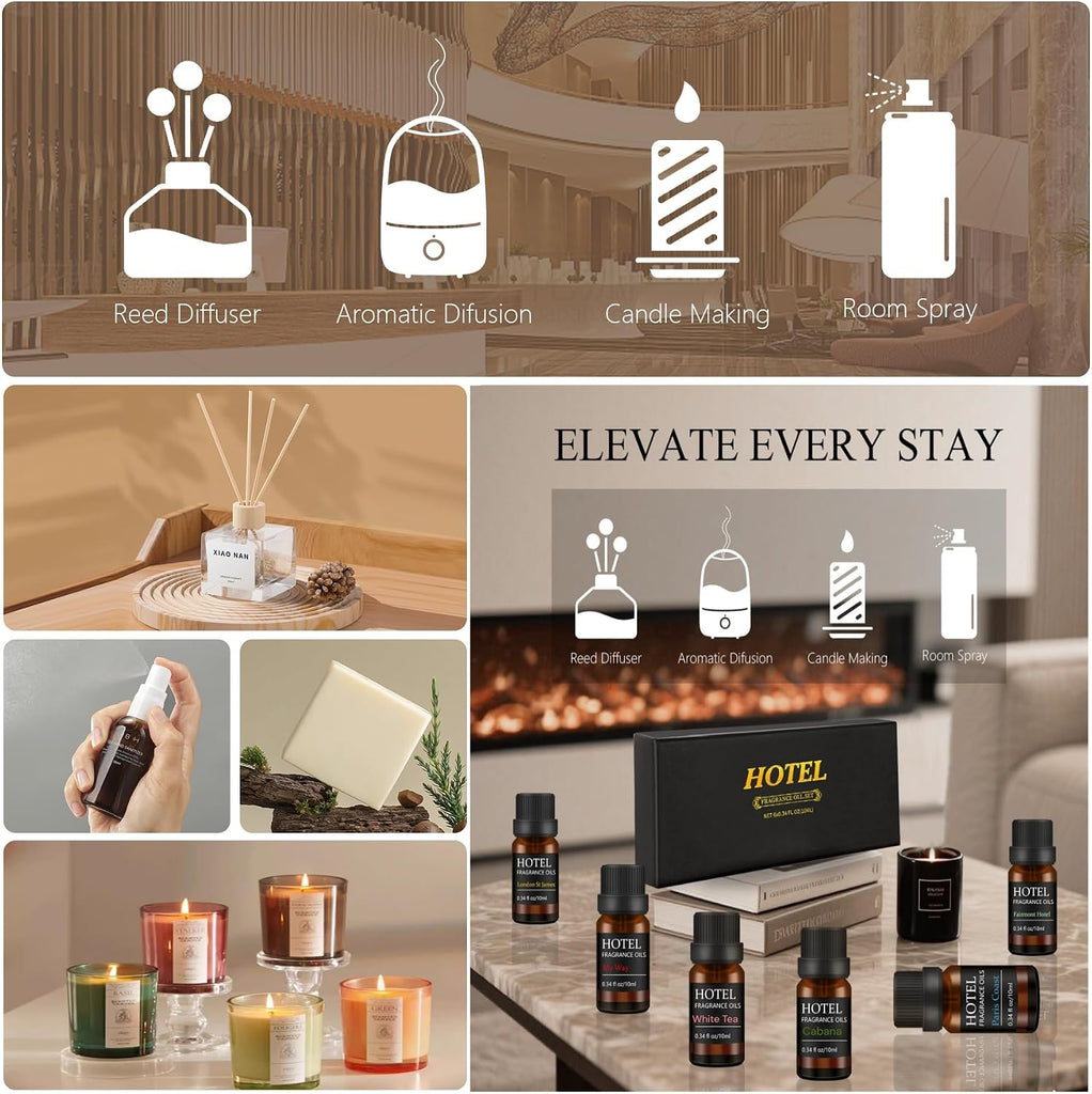 Luxury Scent for Diffuser Oils Set Inspired by Iconic 5-Star Hotels- Aromatherapy Essential Oils for Diffuser & Home - Set of 6
