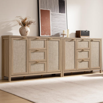 52 Inch Rattan Sideboard Buffet Storage Cabinet with 3 Drawers