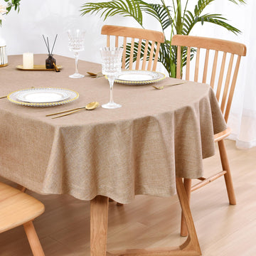 Faux Linen Oval Tablecloth Heavy Duty Wrinkle Resistant Fabric Table Cloths 60 x 84 Inch Flaxen Farmhouse Rustic