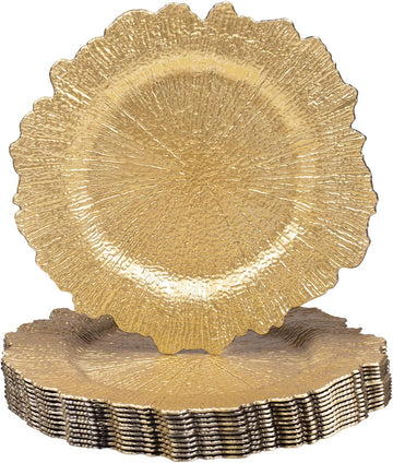 Gold Charger Plates, Round Reef Chargers for Dinner Plate - Set of 12