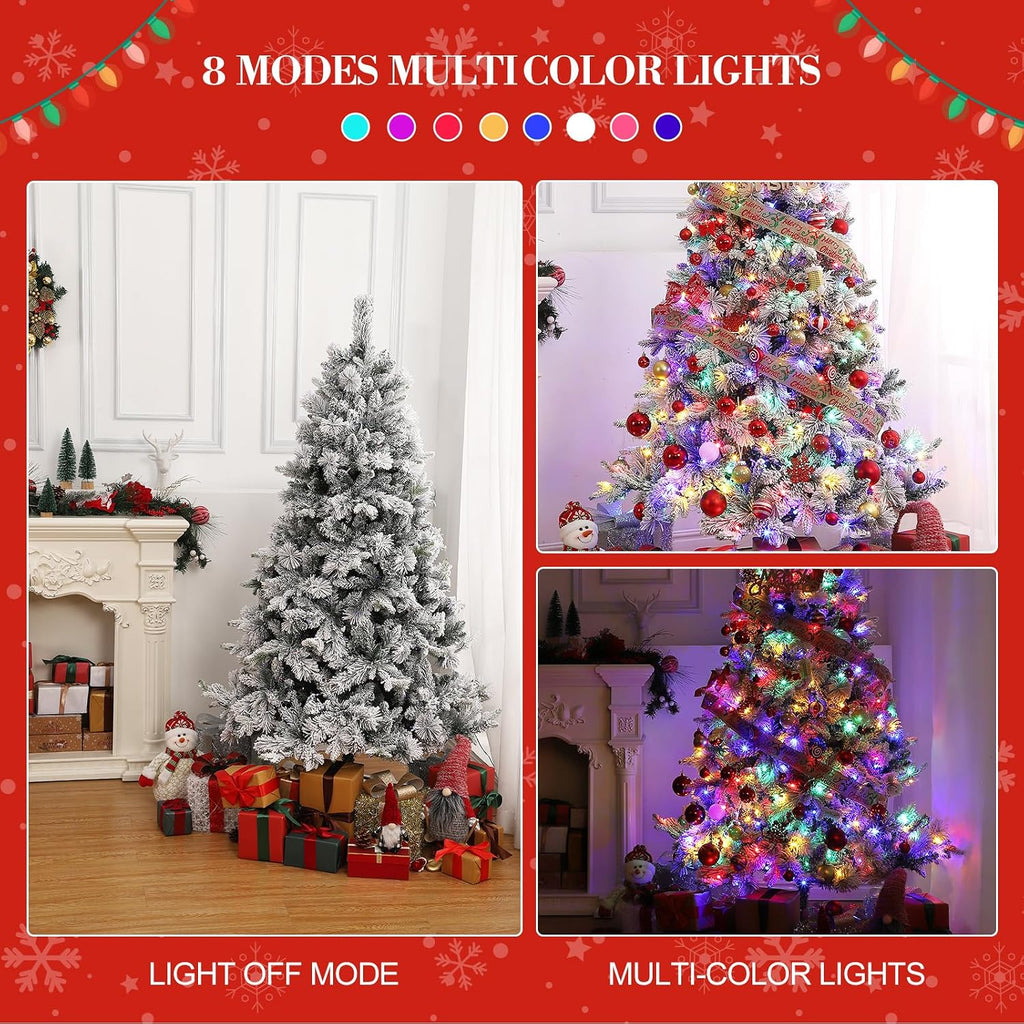 6ft Christmas Decorations Realistic Snow-Flocked Pine Christmas Tree - Premium PVC & PE Construction with 850 Branch
