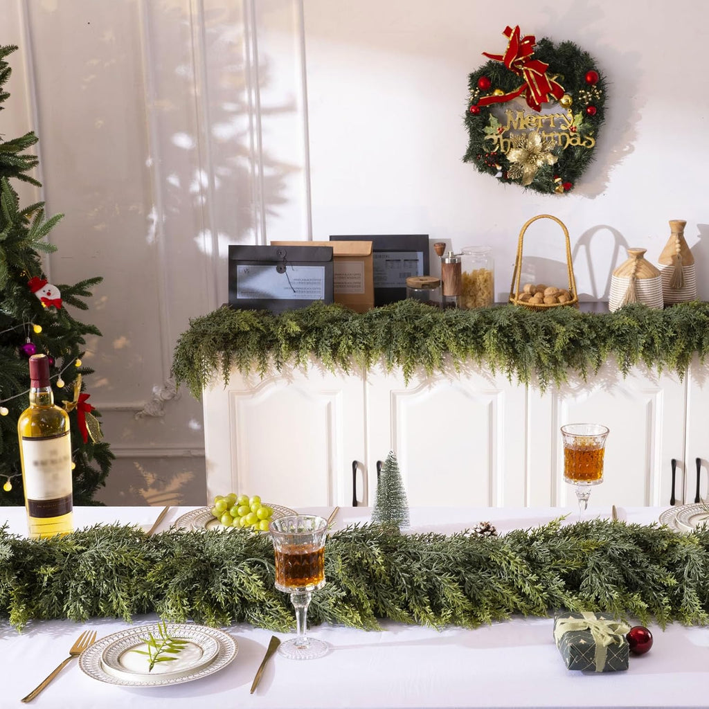 9 Ft Christmas Cedar Garland, Realistic Faux Pine Garlands, Green Artificial Greenery Garland for Winter Home