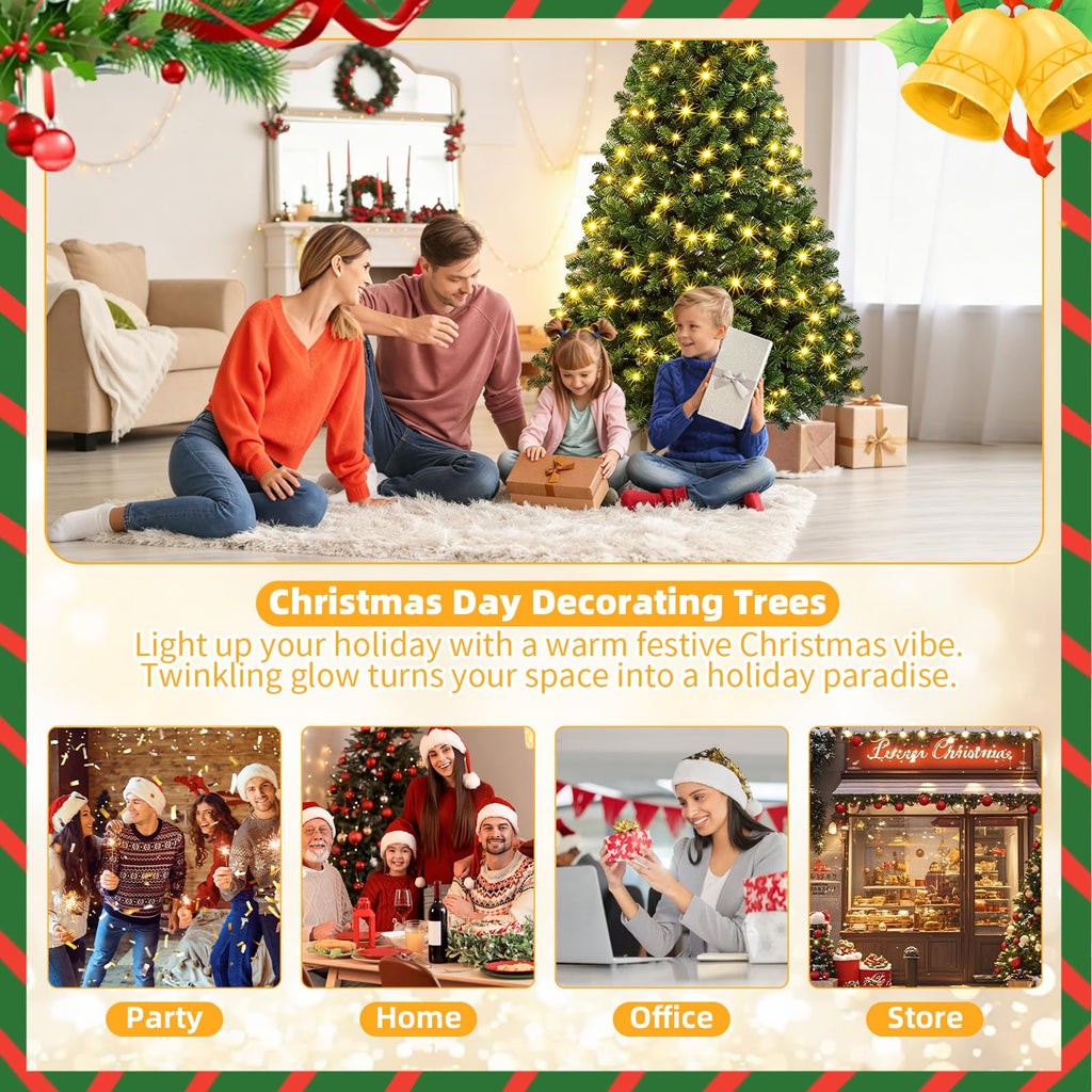 Pre-Lit Christmas Tree, 6.5FT PVC Artificial for Indoor Home Decor
