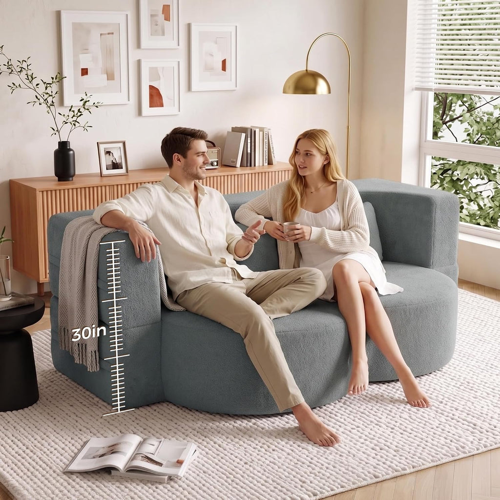 78" Convertible Folding Sofa Bed Full Size, Small Loveseat Boneless Couch | Bouclé Fabric Foldable Sleeper Sofa Bed