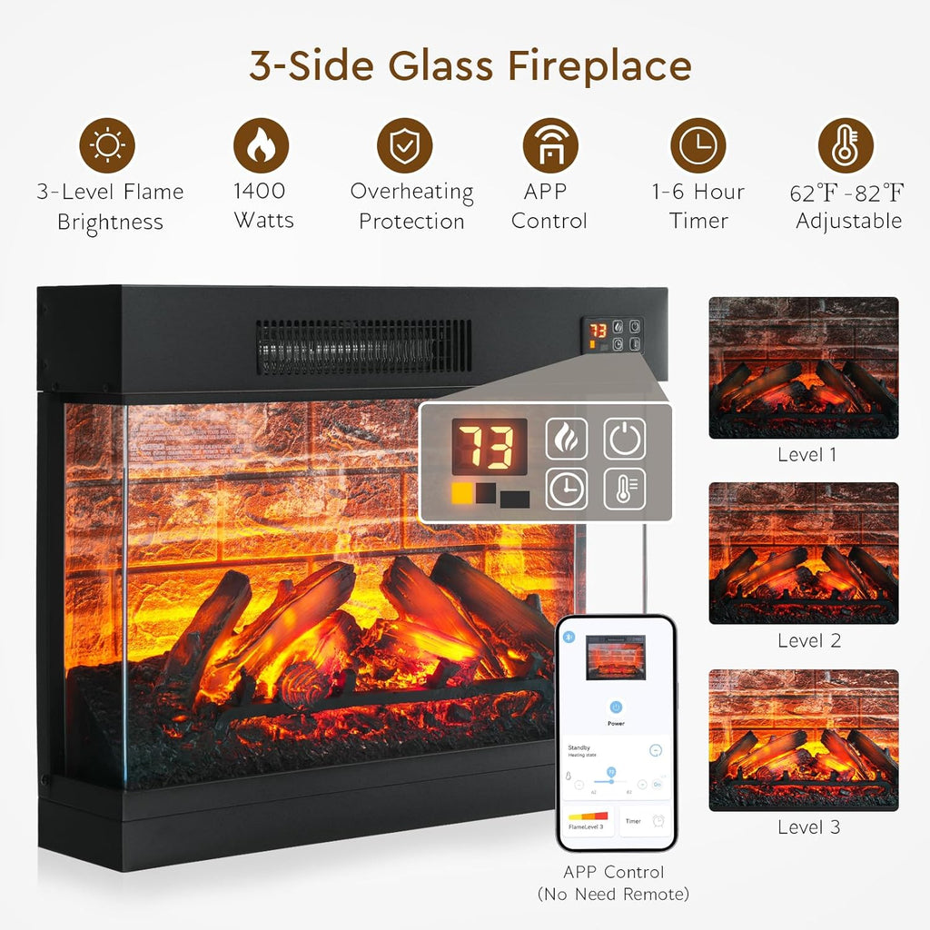 LED Electric Fireplace TV Stand with Outlet, 72'' Fireplace Mantel for TVs up to 80''