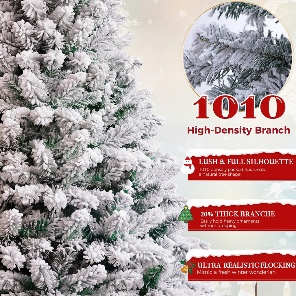 6ft Snow Flocked Artificial Christmas Tree Unlit with 1010 Branch Tips