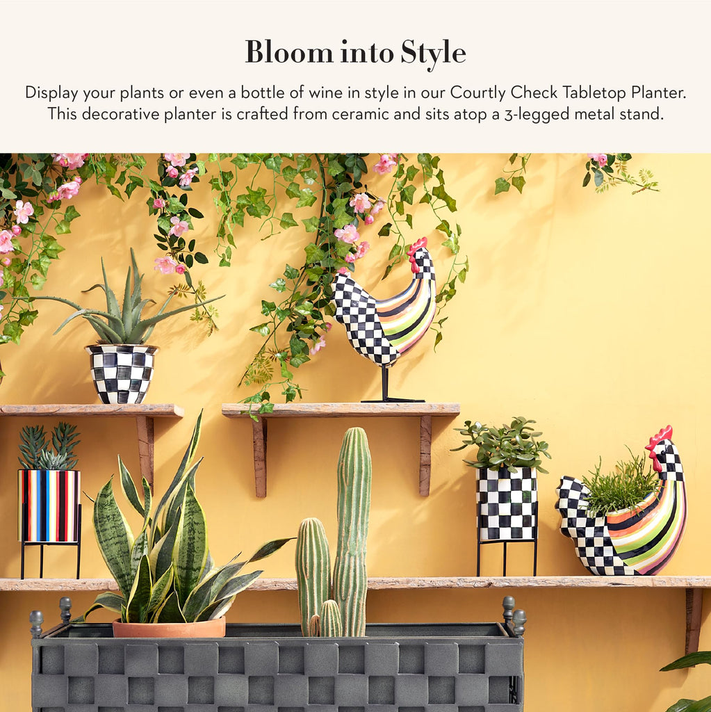 Tabletop Planter with Stand, Black-and-White Courtly Check