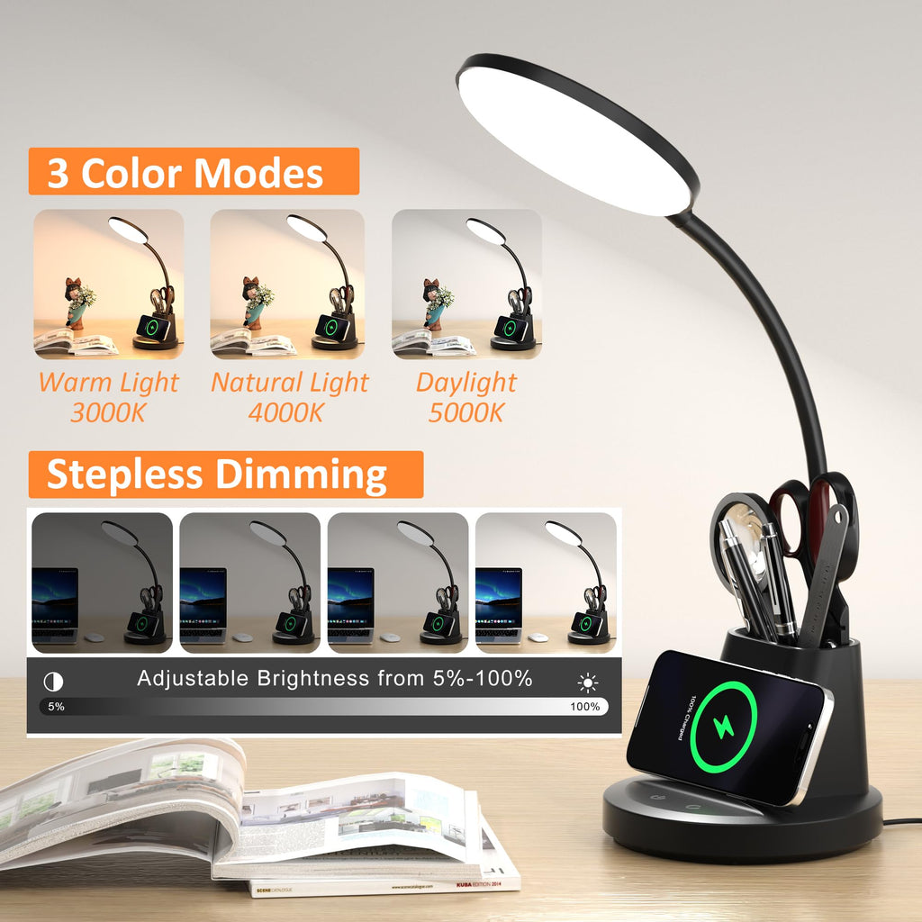 LED Desk Lamp with Wireless Charger, Black