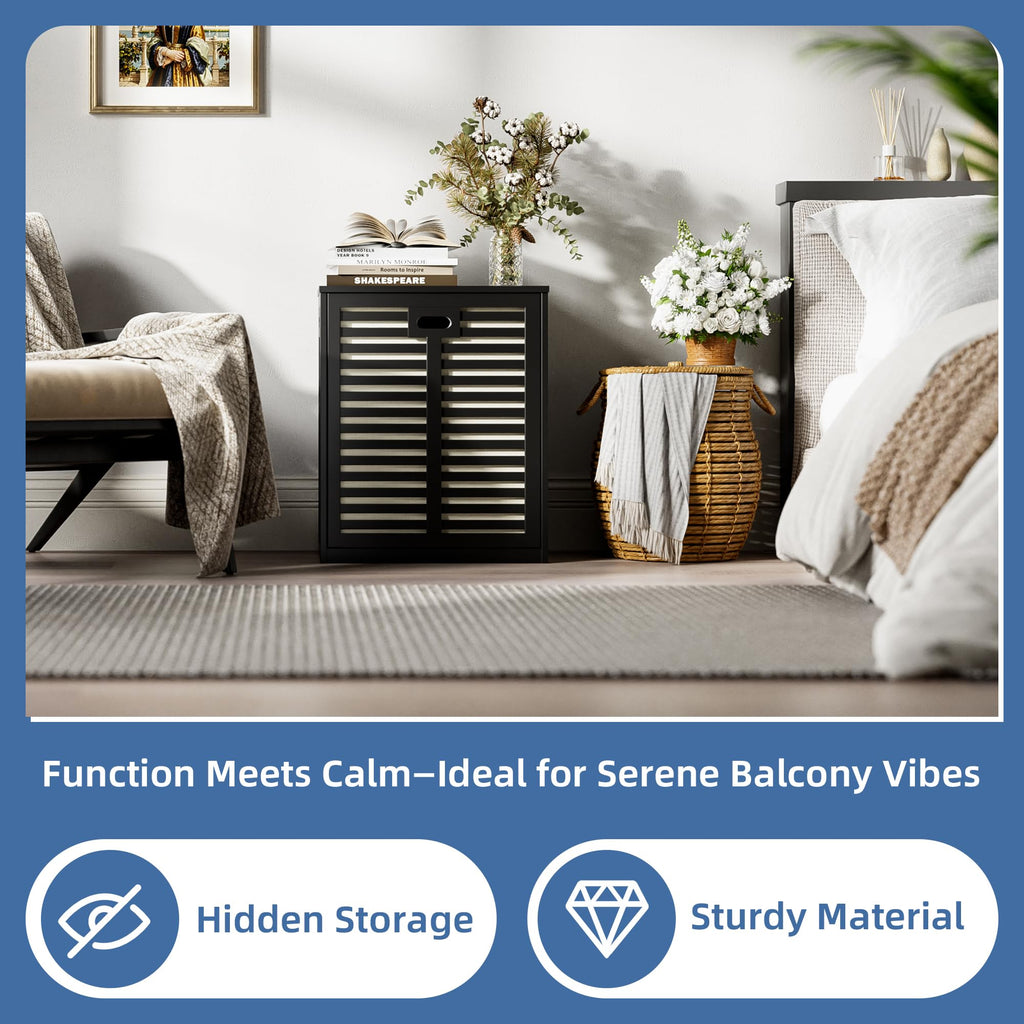 Tilt Out Laundry Hamper, Bamboo Laundry Cabinet with Pull Out Removable Bag, 20 Gal Clothes Basket with Metal Handle