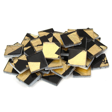 TM 3/4 Inch (20mm) Foil Mosaic Tile, 1 Pound (16 oz. Bag) (1 Pound, Black and Gold)