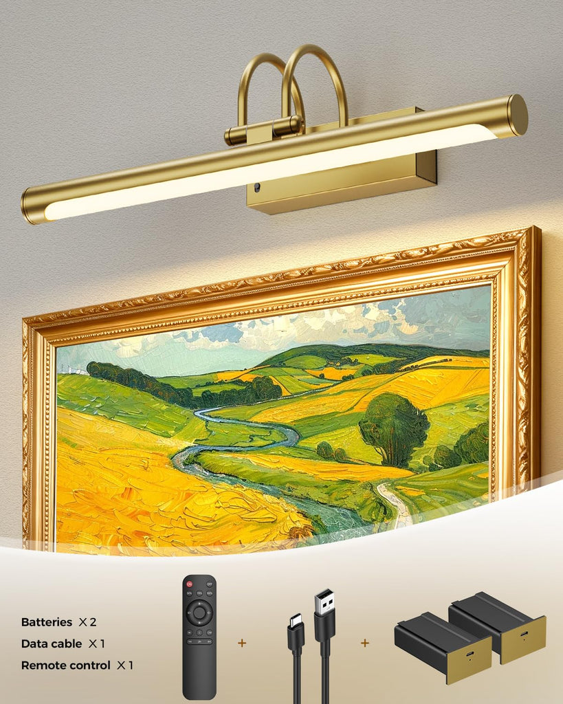 Battery Operated Picture Light with Remote, 15.7′′ Wireless Wall Light for Artwork & Frames, Rechargeable LED Gallery