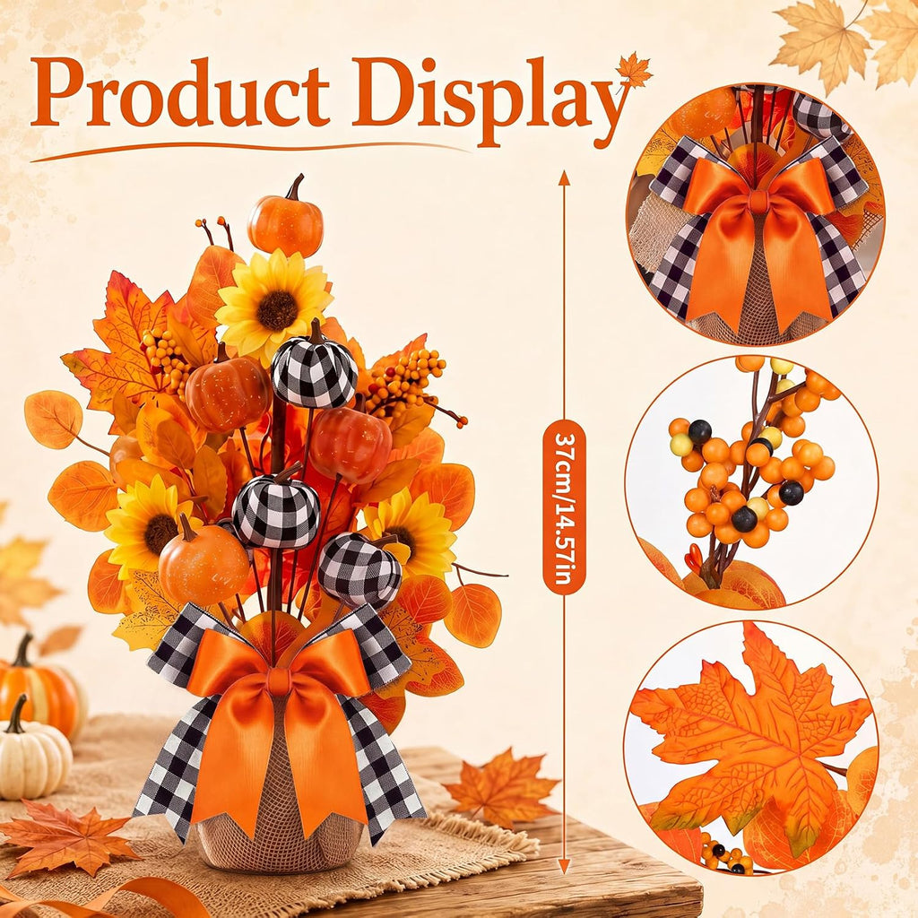 Fall Centerpiece for Tables Artificial Pumpkin Tabletop Decoration - Set of 2