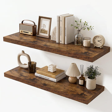 Floating Shelves for Wall 10 Inch Deep, 32 Inch Width Wall Mounted Storage and Display Set of 2 (Retro Brown)