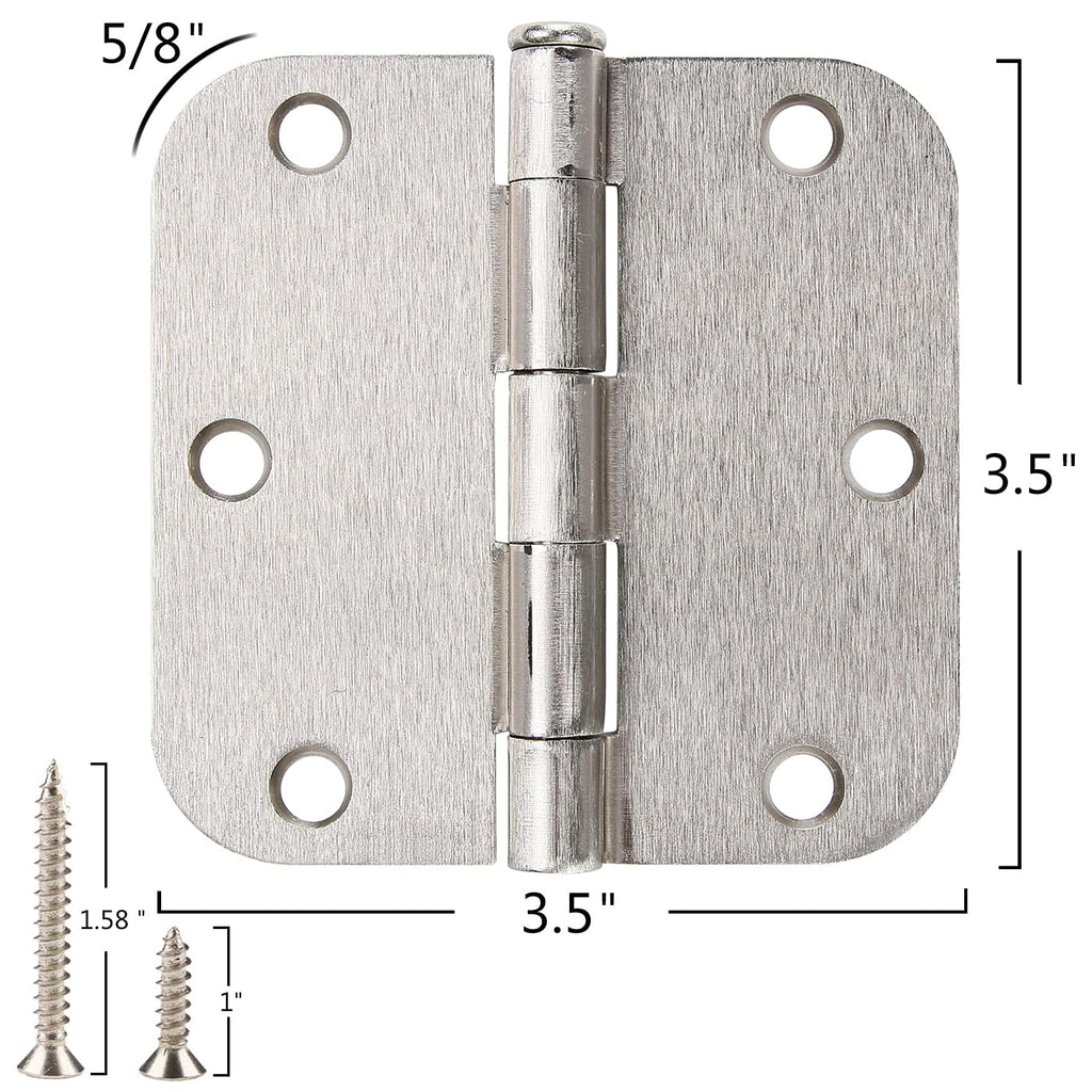 Rounded Door Hinges Brushed Nickel 3.5"x3 1/2"5/8" Radius 42 Pack
