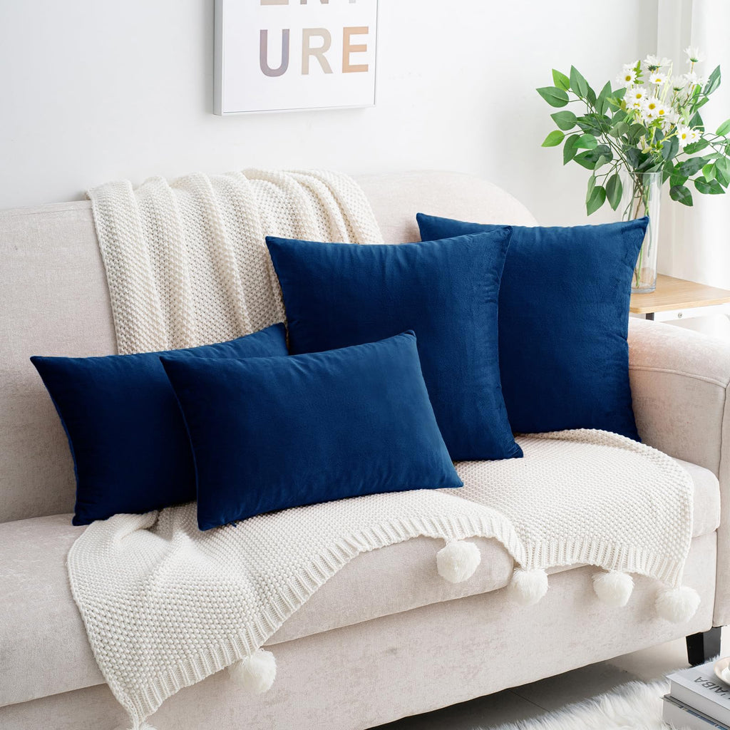 Navy Blue Throw Pillow Covers Velvet 12x20 Inch Pack of 2