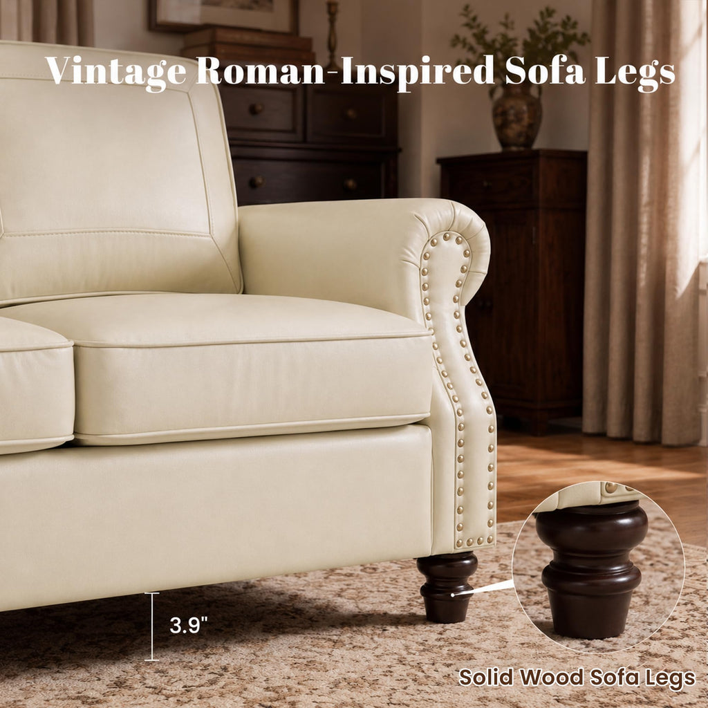 Faux Leather Loveseat Sofa with Rolled Arms, Cream
