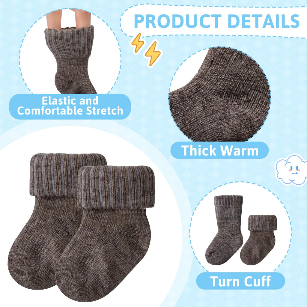 6 Pairs Wool Preemie Socks Premature Turn Cuff Wool Socks, Neutral