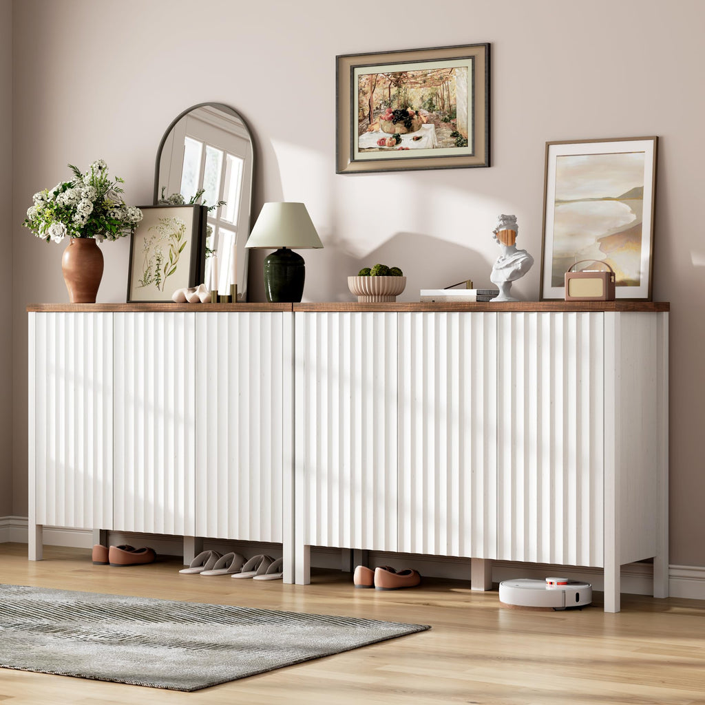 Shoe Storage Cabinet with Doors and Adjustable Shelves, White