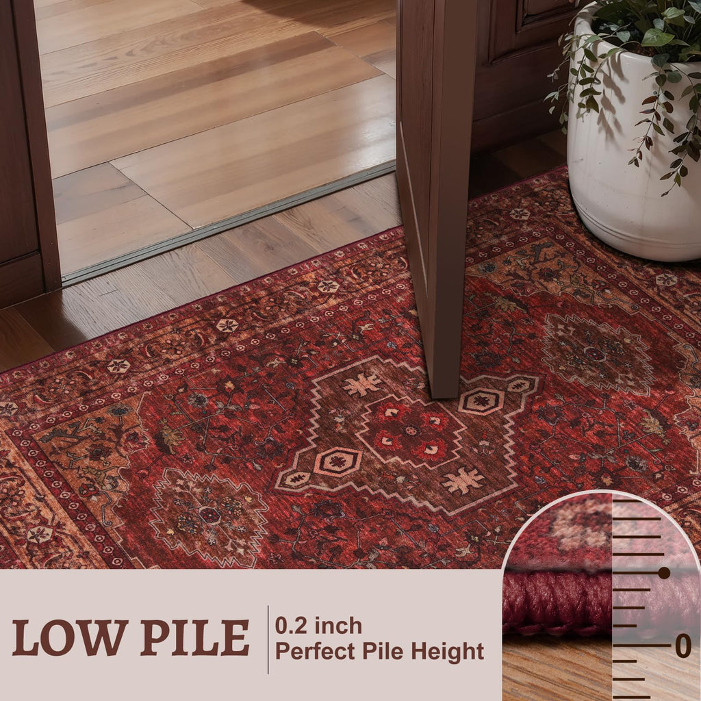 Red Oriental 2x5 Washable Runner Rug s, Non Slip Runner