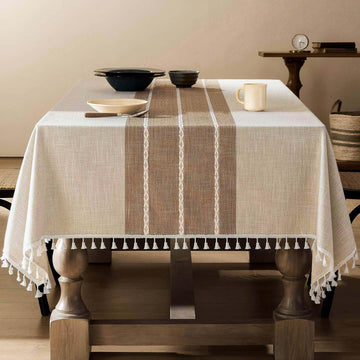 Contrast Linen Rectangle Table Cloth 60x104 Inch Brown
