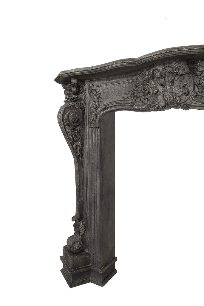 Ornate Decorative Fireplace Mantel, Distressed Black