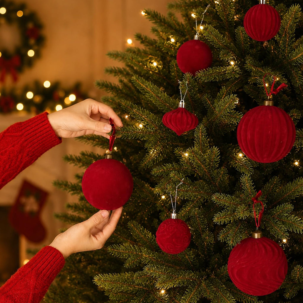 Inch Velvet Christmas Ball Ornaments, Large Tree Decorations, Burgundy, 4 - Set of 4