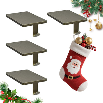 Christmas Stocking Holders for Mantle Set of 4, Heavy Duty Stocking Holder Hooks for Fireplace Tabletop Shelf