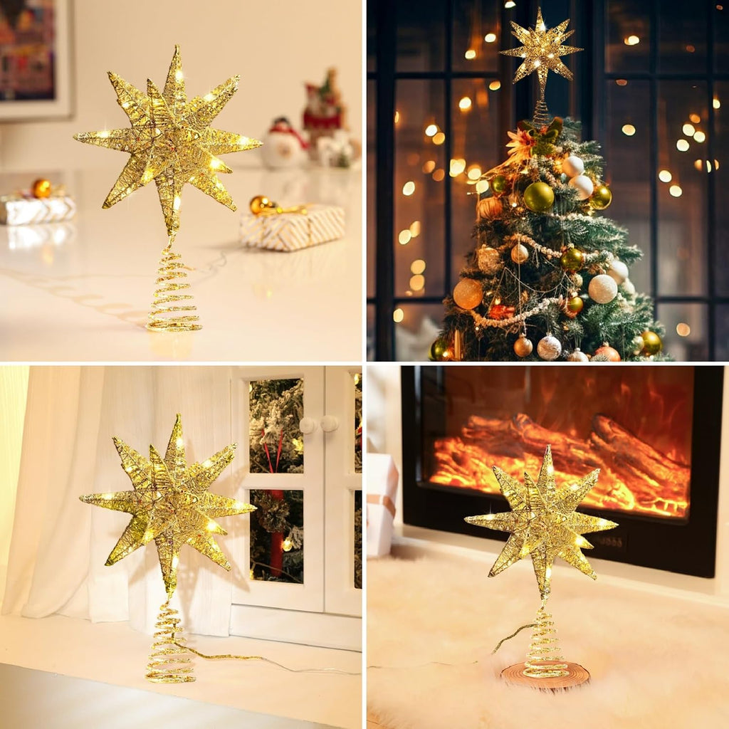 Christmas Tree Topper, Plug 3D Starburst Lighted Star Tree Topper