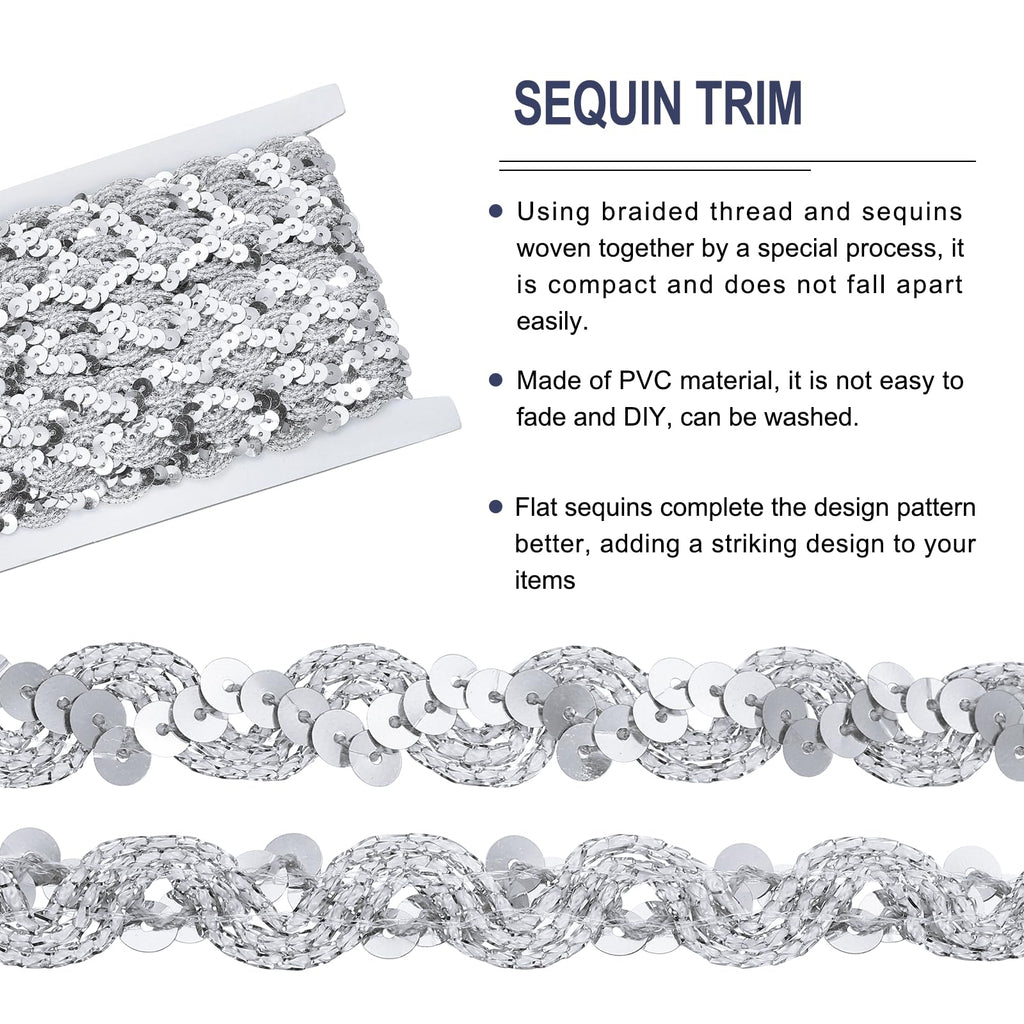 Sequins Beaded Lace Trim 0.6 Inch Silver - 13 Yard