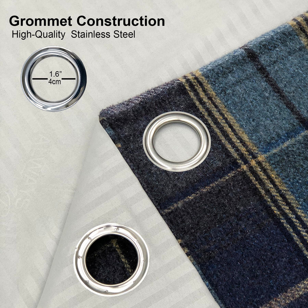 100% Blackout Woolen Look Plaid Curtains Modern Window Panels Navy Blue Checkered Tartan Curtains Bedroom 2 Panels