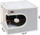 Cat Bed for Indoor Cats Cube House, Covered Cat Cave Beds & Furniture with Scratch Pad and Hideaway Tent