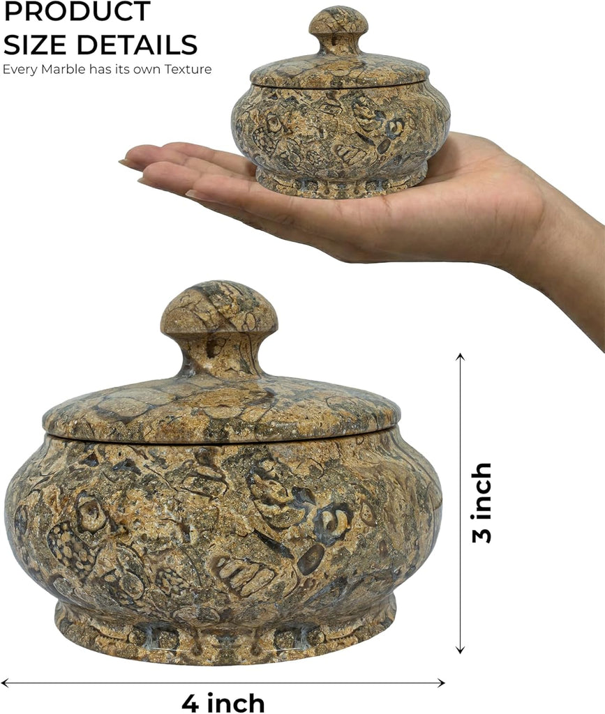 Natural Decorative Marble Jar with Lid - 3 Inch Polished Marble Salt Cellar & Spice Jar - Small Jewelry Box &