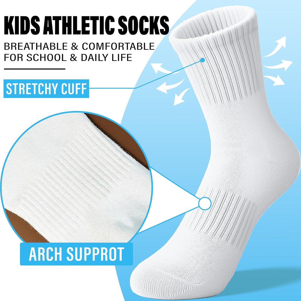 Unisex School Kids Boys Girls Athletic Socks Soft Cotton Student Uniform White Black Gray Crew Socks 6 Pairs