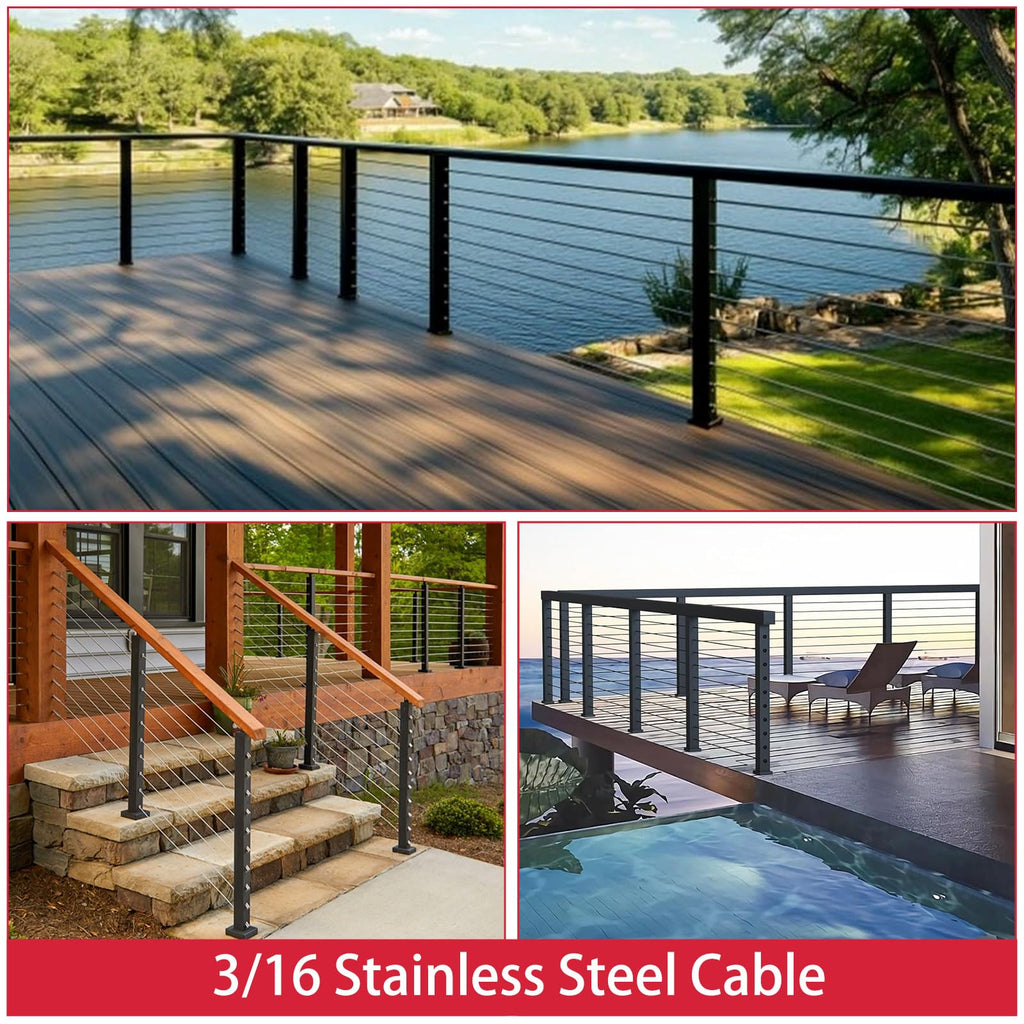 500FT 3/16 Stainless Steel Cable for Deck Railings System 7 x 19 Strand Construction Aircraft Cable for Rail Deck and