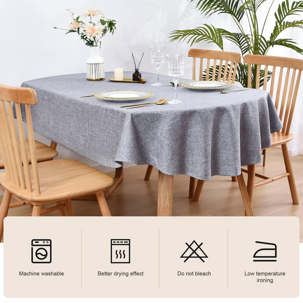 Faux Linen Oval Tablecloth 60 x 102 Inch Grey Table Cloths
