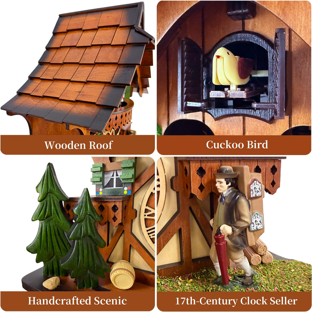 Cuckoo Clock with Rotating Dancers, Black Forest Chalet, Quartz