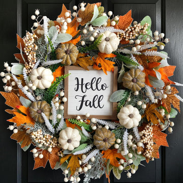 24 inch Thanksgiving Fall Wreath, Autumn Harvest Wreaths for Front Door