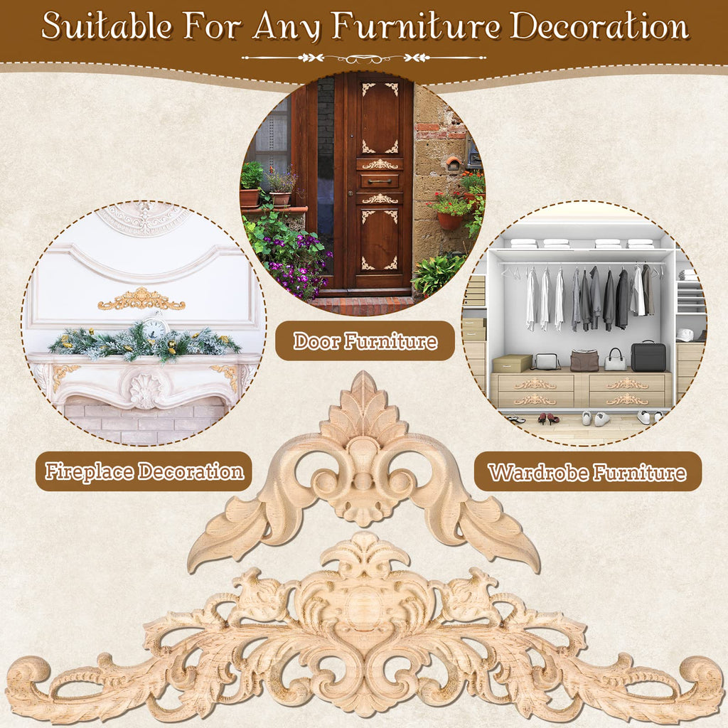 10 Pieces Decorative Wood Onlays and Appliques for Furniture - DIY Carved Trim Appliques for Bed, Door, Cabinet