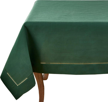 Rochester Collection Classic Hemstitched Border 70 x 104 Inch Solid Color Tablecloth - Jasper Green 