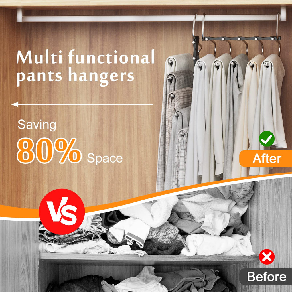 3 Pack Pants Hangers Space Saving, Anti-Slip Multi-Functional Pants Rack, Thickened Stainless Steel Tube with 15