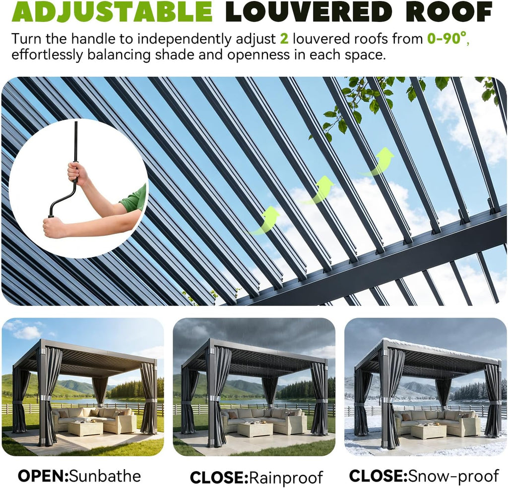 Louvered Pergola 10x12, Outdoor Rustproof Shelter with Adjustable Roof